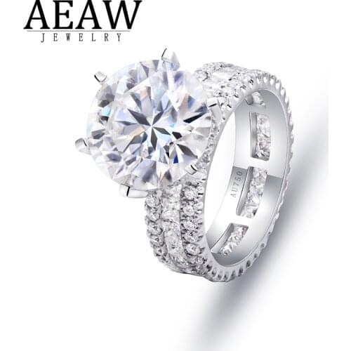 AEAW 3ct DF Moissanite Round Cut Halo Stone Engagement Rings For Women Solid 14K White Gold