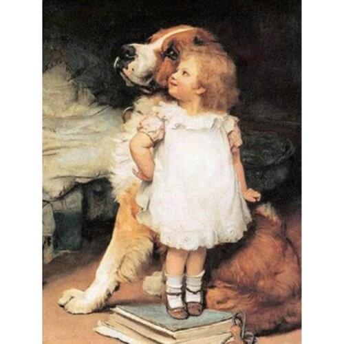 5D Little Boy And Dog Full Square Drill Rhinestone Diamond Embroidery Kid Cross Stitch Mosaic Home Decor XN1451