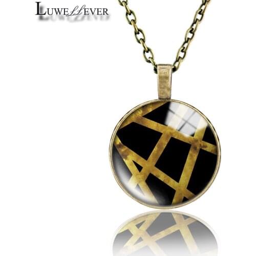 Black Golden Necklace 721 25mm Bronze 30mm Wood Rhinestone Double-sided Moon Round Glass Pendant For Women Gift