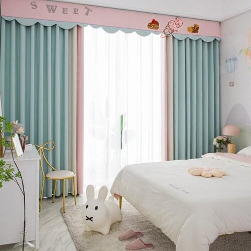 Breathable Baby Cotton Childrens Room Cartoon Ice Cream Curtain Head Lace Curtains for Living Dining Room Bedroom Bay Window
