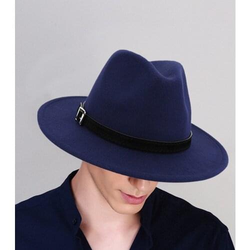 Fedora Hats Men & Women Vintage Wide Brim Hat with Belt Buckle Adjustable Outbacks Hats Fedoras Chapeau Sombrero Mujer C1217