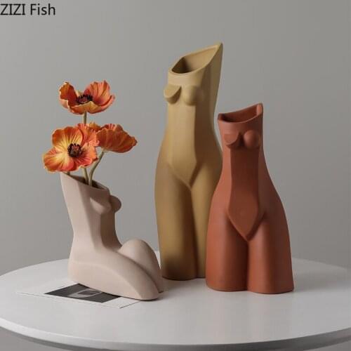 Geometric Decoration Ceramics Vases Bust Statue Desk Decor Ornaments Flower Arrangement The Body Art Vase Home Modern