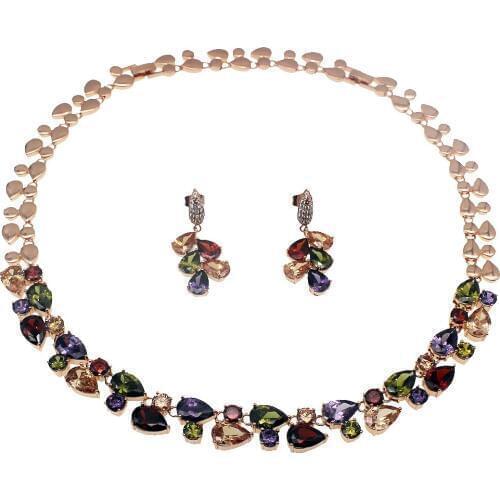 Hermosa Jewelry Women Choker Necklace & Earrings Jewelry Sets Shiny Rainbow Design Party Shows Jewellry-Sets