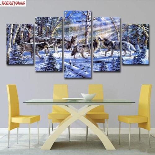 Full Square/Round Drill 5D DIY diamond painting 5pc Snow wolves Pictures mosaic Diamond Embroidery Wall Arts J2214