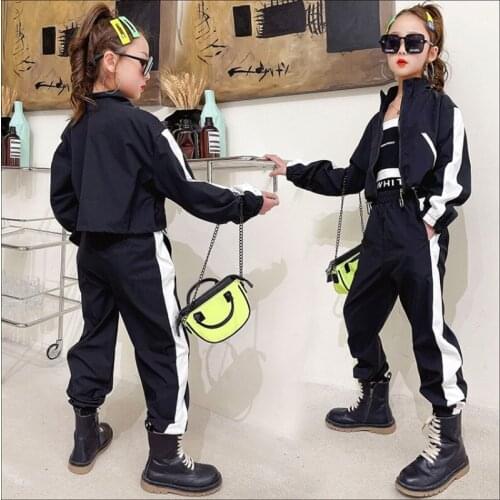 Teen Girl Outfit 2021 Autumn Childrens Cotton Fashion Patchwork Cropped Top+ Sport Trousers Clothing Sets Clothes Girl To 170cm