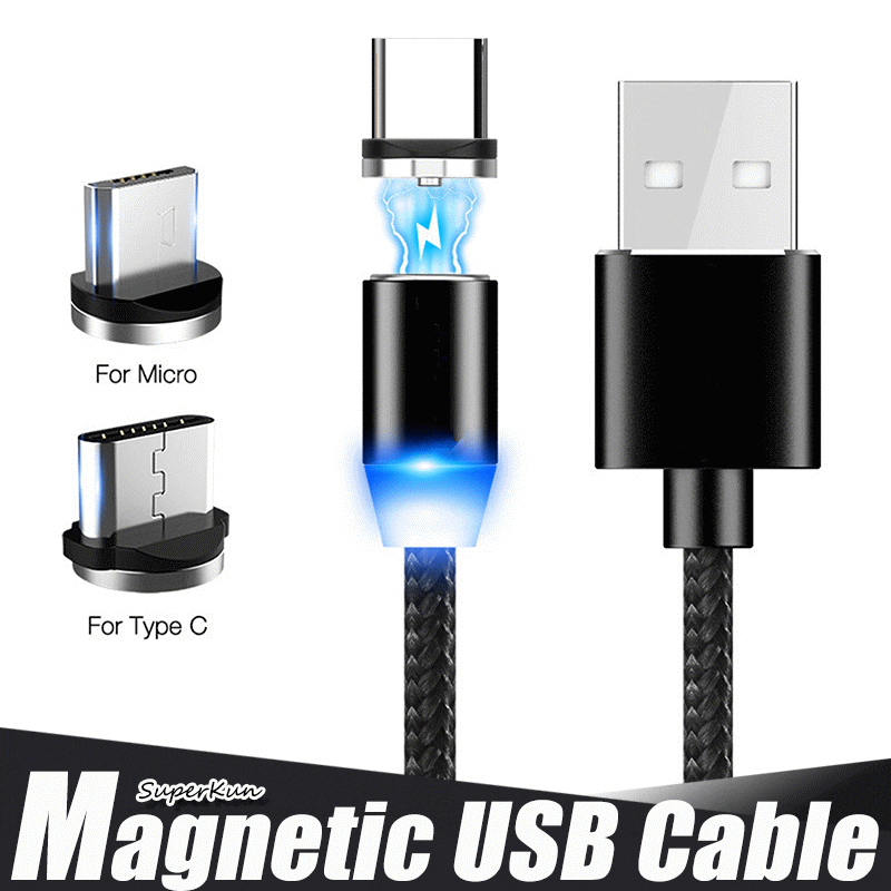 1M Magnetic Cell Phone Charging Cable Nylon Braided Cord With Mirco USB Type C 8 Pin Head Fast Charging Date line For iphone