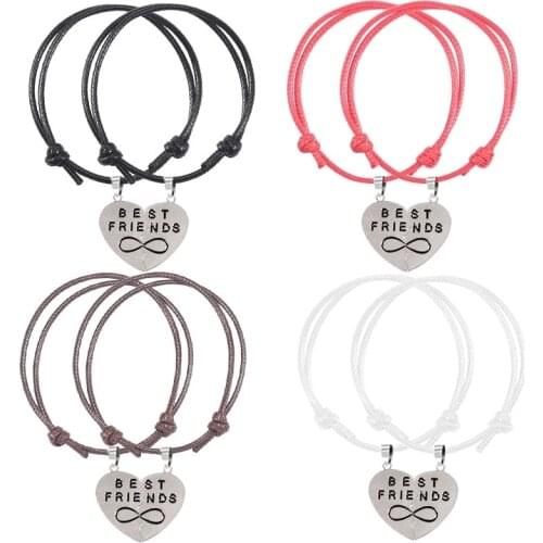 Fashion 2 Piece Set Multicolor Bracelet Adjustable Jewelry Gift Braided Bracelet Black And Red Leather Cord With Heart Pendant