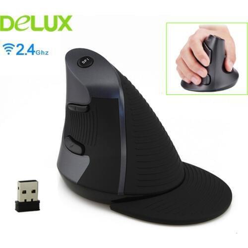 Delux M618 Vertical Computer Mouse 2.4GHZ Optical Wireless Mause 1600DPI Adjustable 6 Button Ergonomic Gaming Mice For PC Laptop