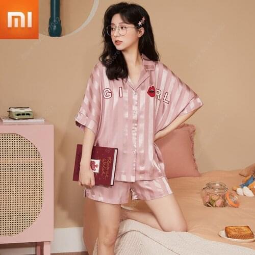 Xiaomi Women Pajamas Sets Plus Size Silk Womens Pyjamas Pajamas For Women Sleepwear Female Home Clothes Summer Ice Silk Soft