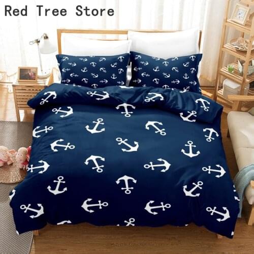 Ocean Bedding Set Anchor Duvet Cover Set Rudder Boys Quilt Cover Beach Home Textiles Teens 3pcs King Bed Set Shell Conch Sea