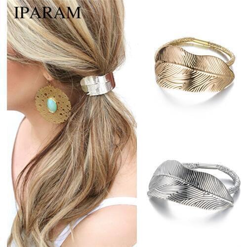 IPARAM 2020 Fashion Hot Woman Leaf Hairband Rope With Elastic Ponytail Party Holiday Hairband Hair Accessories