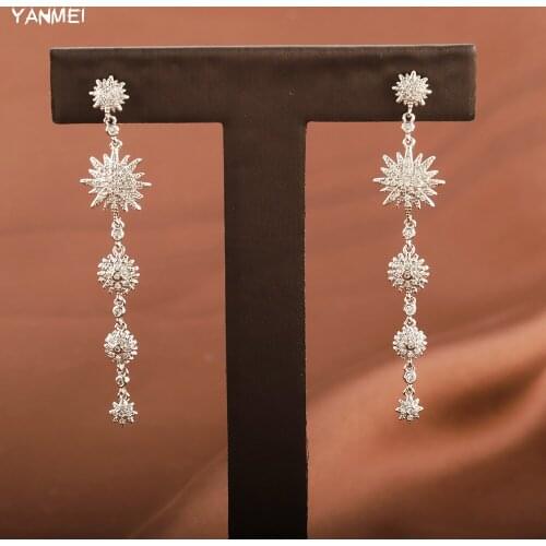 Luxury Shiny Exquisite Zircon Long Pendant Earrings Classic Star Flower Banquet Jewelry Crystal Elegant Jewelry-accessories