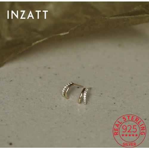 INZATT Real 925 Sterling Silver Letter Zircon C Stud 14K Gold Earrings For Women Punk Fine Jewelry Accessories Drop Shipping