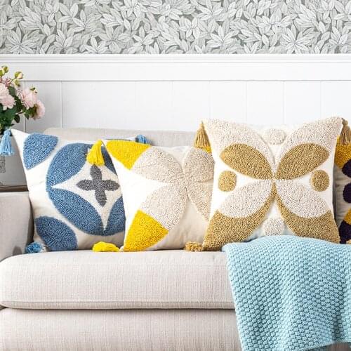 Blue Grey Throw Cushion cover 45x45cm Pillow Cover Yellow Purple Home Decoration Loop Tufted Butterfly for Living room Bedroom