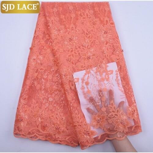 SJD LACE Peach African Lace Fabric Sequins Design Milk Silk Lace Soft Nigerian French Lace Fabric For Wedding Festival Sew A1862