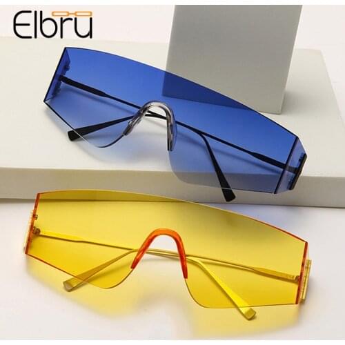 Elbru One-piece Frameless Sunglasses Men Women Retro Outdoor Driving Spectacles Ultralight Colorful Eyewear Clear Lens Sunshades