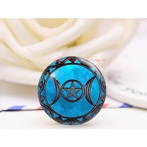 Handmade Round pentagram and moon photo glass Cabochons, Jewelry Finding Cameo Pendant Settings, (F4967-1655)