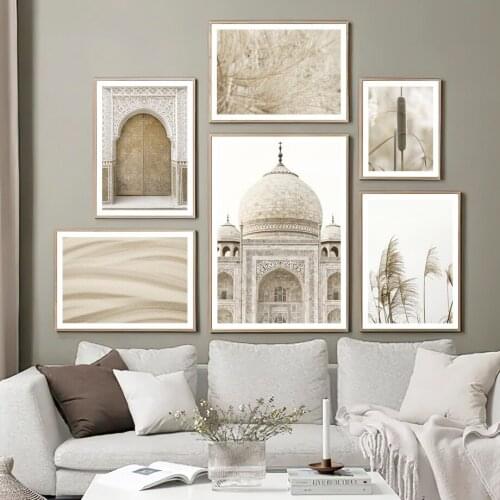 Taj Mahal Morocco Door Reed Field Beach Sand Texture Nordic Poster Wall Art Print Canvas Painting Decor Pictures For Living Room