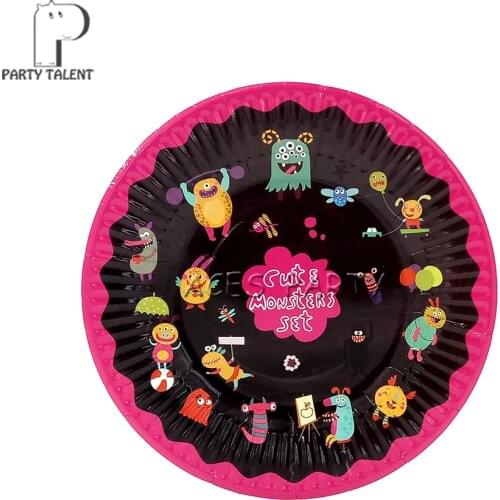 Party supplies 8PCS 7inch Monster theme party decoration disposable tableware paper plate dishes white cardboard with food film