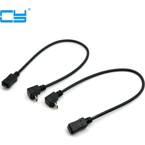 Up & Down 90 Degree Angled Micro USB 2.0 Male to Female Extension Cable 0.2m 20cm Full Pin Connected MicroUSB Extension Cable