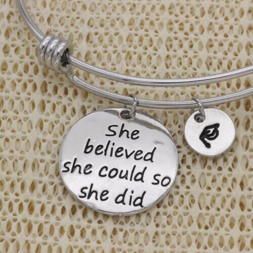 Graduation Student gift bracelet stainless steel Jewelry high quality she believed she could so she did adjustable Bangle B188