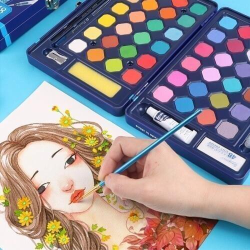 Yi 12/18/24/36/48Colors Solid Watercolor Paint Set with Water Brush set Watercolor Pigment for Draw Art watercolor contain