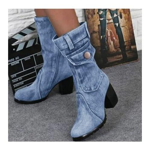 Chunqiu womens cowboy boots pure color thick sole retro boots