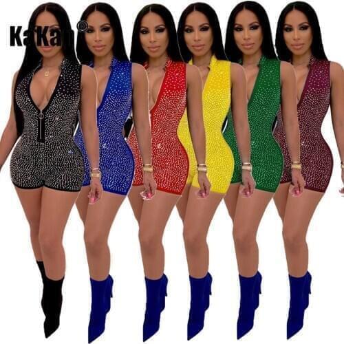 KaKan European and American Nightclub Ladies Sleeveless Rhinestone Jumpsuit 2020 New Sexy Tight Rhinestone Jumpsuit