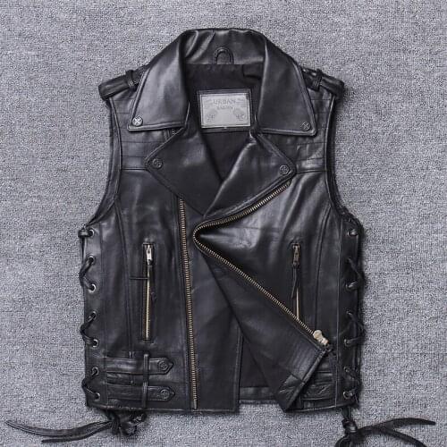 5 days arriva,lMen Motorcycle Vest Brand Top Quality Thick Cowhide Vest Designer Vintage Euro-American Sleeveless Jacket