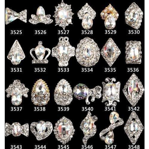 Luxury Bow Nail Charm 100pcs/pack New High Quality Clear Rhinestone Alloy Nail Art Decorations Glitter Charm 3D Nail Jewelry