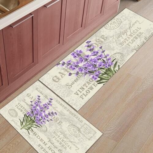 2pcs/set Lavender Purple Flowers Leaves Retro Mat Kitchen Floor Mats For Living Rooms Door Mats Entrance Decor Floor Rug Carpet