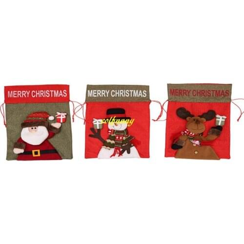 20pcs/lot Fast shipping Snow man Sack Deer Christmas Gift Bags Xmas Canvas Bag Santa Claus Drawstring Bag