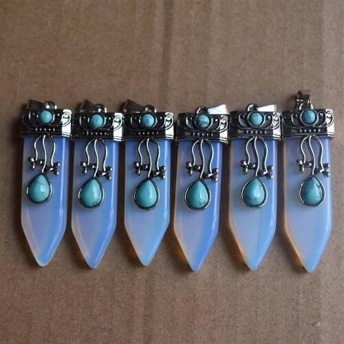 2021 good quality opal stone crystal point pendulum healing chakra pendant for jewelry making 6pcs/lot wholesale