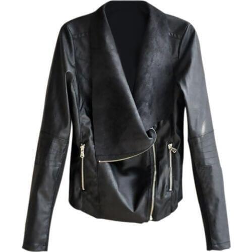 4XL Womens PU Leather Zipper Lapel Smooth Motorcycle Jackets Ladies Long Sleeve Autumn Winter Biker Streetwear Black Coat 4 Col
