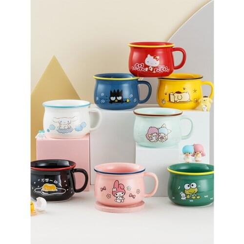 6.9cm Kawaii Hellokt Cinnamoroll Mymelody BadBadtz-maru LittleTwinStars Purin Gudetama Ceramic Embossed Mug Creative Mug