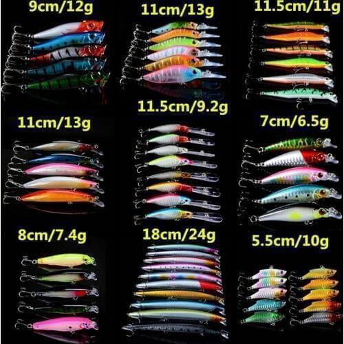 60pcs/lot Hard Baits Mixed 9 Different Style Fishing Lures Quality Lifelike Bass Crankbait Wobblers Fishing Tackle 60 Colors