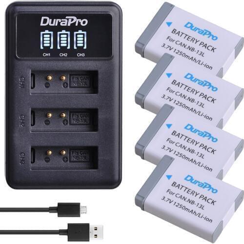 4pcs NB-13L NB 13L 1250mAh Replacement Battery + LED 3-Ports USB Charger for Canon G5X G7X G9X G7 X Mark II SX720 HS Camera