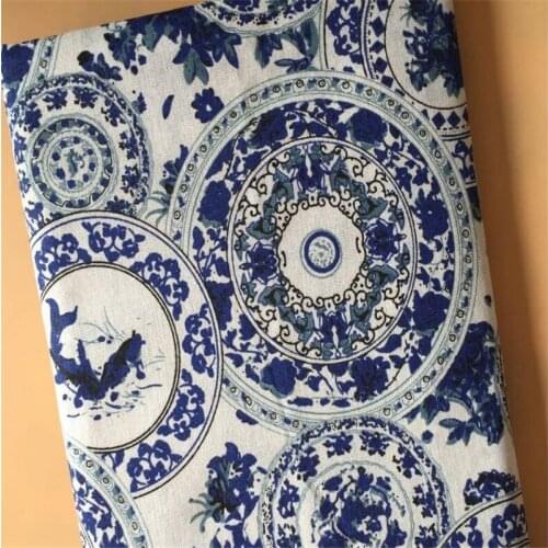 Porcelain Printed Linen Fabric Cotton Linen Sewing Fabric DIY Patchwork Canvas Material Quilting Crafts For Tablecloth Textile
