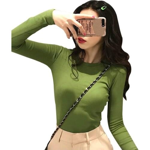 Harajuku Autumn New Women T-shirts Solid Basic Tops Student T Shirt Long Sleeve Slim Elasticity Tee Shirt Korean Clothes