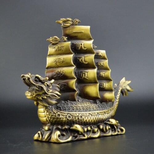 Chinese old collection handwork bronze lying Dragon Boat statue