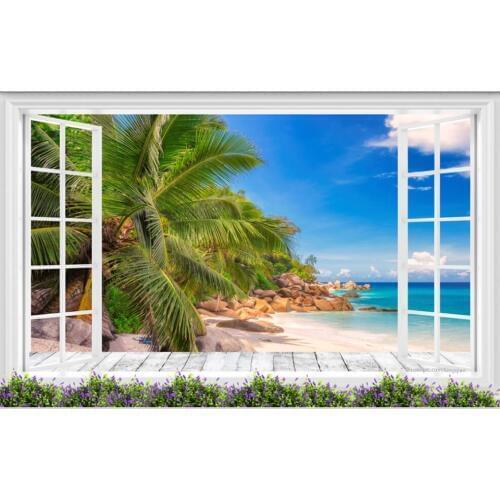 Custom mural wall paper 3 d Beach with coconut trees and sea view outside the window decor photo Wallpaper in the living room