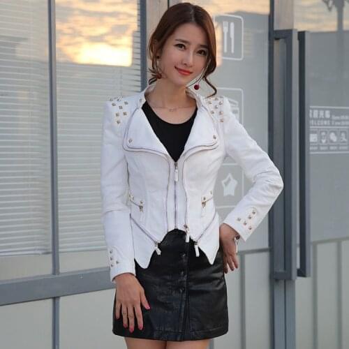 2021 Womens plus size motorcycle jacket rivet zipper denim jacket female slim slimming Y801