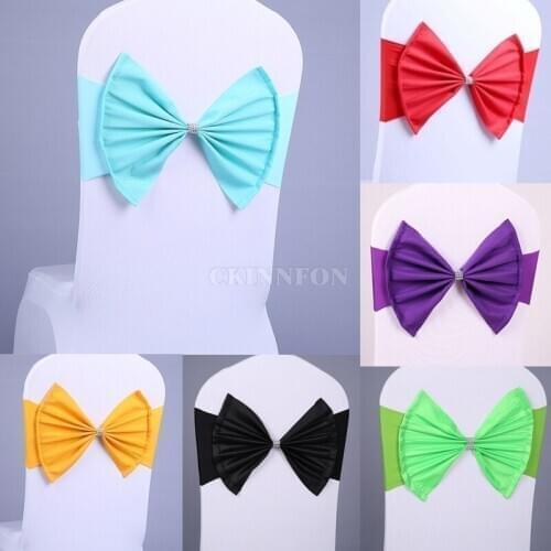 100Pcs/Lot Wedding Chair Sash Tie Bow Acrylic Chair Cover Band Elastic Chair Sashes Spandex Cover Chair