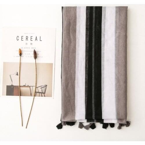 2021 new fashion stripe print cotton tassel scarf women spring summer thin light scarf beach cover up hijabs headwear