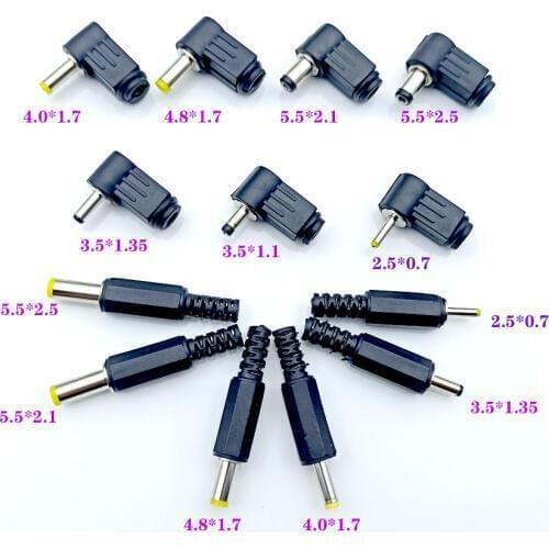 65Pcs 5.5x2.5 5.5x2.1 4.8x1.7 4.0x1.7 3.5x1.35 2.5x0.7mm Male DC Power Plug Connector 90 degree 180 degree DC Plugs
