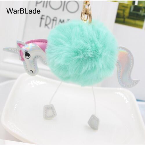 Pompom Unicorn Keychain Rabbit Fur Ball pom pom Key chain porte clef Wome Bag Car Keyring llavero mujer chaveiros sleutelhanger