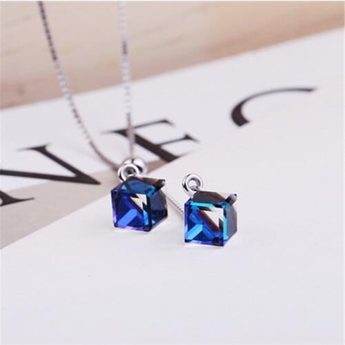 Sterling Clavicle Chain Cube Sugar Crystal Necklace Charm Women Necklace Tassel Wedding Chic Jewelry Gift