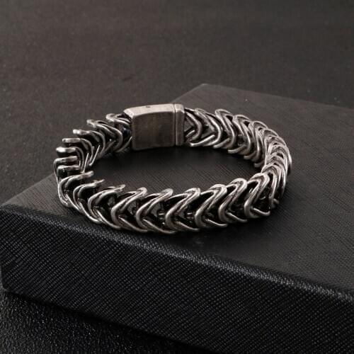 High Quality Fashion Cool Men Punk Retro Black Chain Titanium Steel Cross V Shape Buckle Chain Bracelets Jewelry