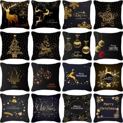 Black Gold christmas Pillowcase Cushion Cover 45*45 Sofa Cushions Pillow Cases Cotton Linen Home Decor Pillow Covers KD-0708
