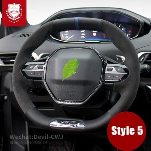 For Peugeot 206 207 307 3008 408 508 Premium suede leather hand-sewn steering wheel cover auto accessories Automotive interior